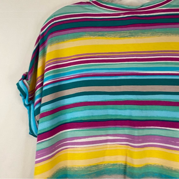 WESTBOUND Petite Chasing Stripe Short Sleeve Button Detail V-Neck Top Size PXL - Picture 12 of 15